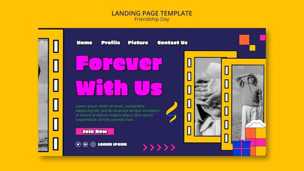 PSD gratuit page de destination de la journée de l'amitié design plat