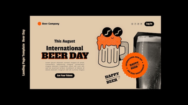 PSD gratuit page de destination de la journée internationale de la bière dessinée à la main