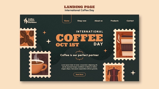 PSD gratuit page de destination de la journée internationale du café