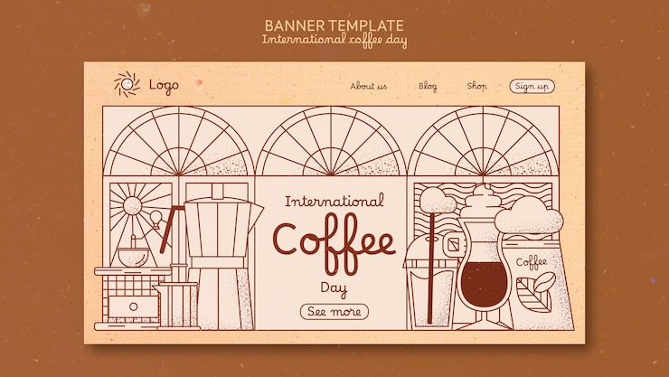 PSD gratuit page de destination de la journée internationale du café