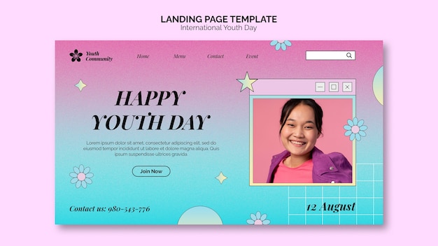 PSD gratuit page de destination de la journée internationale de la jeunesse dégradée