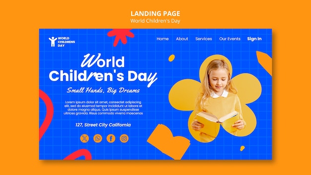 PSD gratuit page de destination de la journée mondiale des enfants au design plat