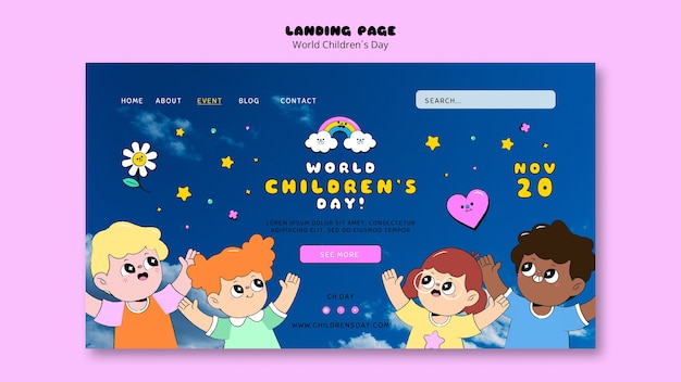 PSD gratuit page de destination de la journée mondiale des enfants au design plat