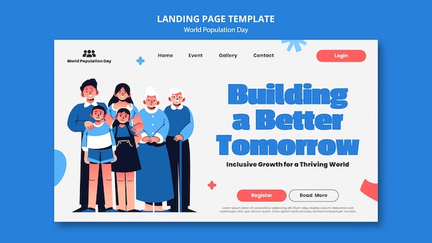PSD gratuit page de destination de la journée mondiale de la population dessinée à la main