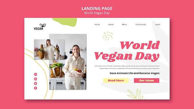 PSD gratuit page de destination de la journée mondiale des végétaliens