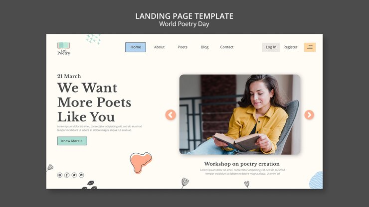 PSD gratuit page de destination de la journée de la poésie