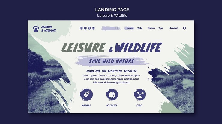 PSD gratuit page de destination des loisirs et de la faune