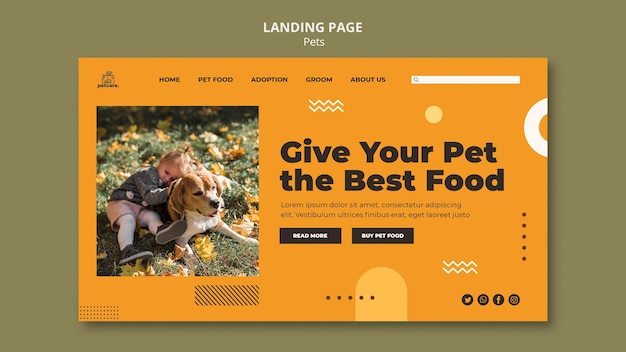 PSD gratuit page de destination de la nourriture pour animaux de compagnie