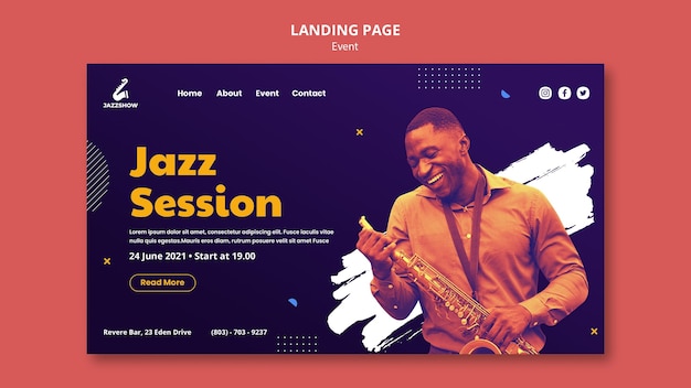 Page de destination pour un événement de musique jazz