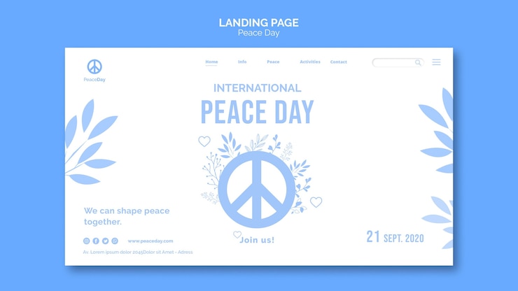 PSD gratuit page de destination pour la journée de la paix