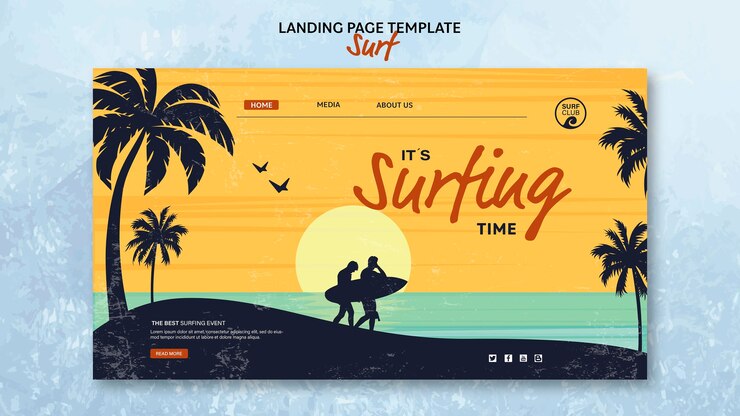 PSD gratuit page de destination pour le temps de surf