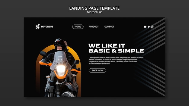 PSD gratuit page de destination réaliste pour les entreprises de motos