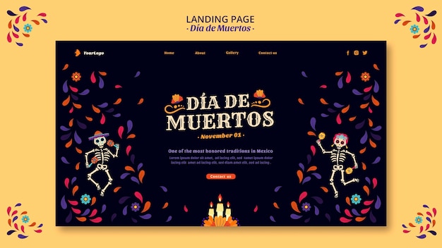 Page De Destination Des Squelettes Et Confettis Dia De Muertos