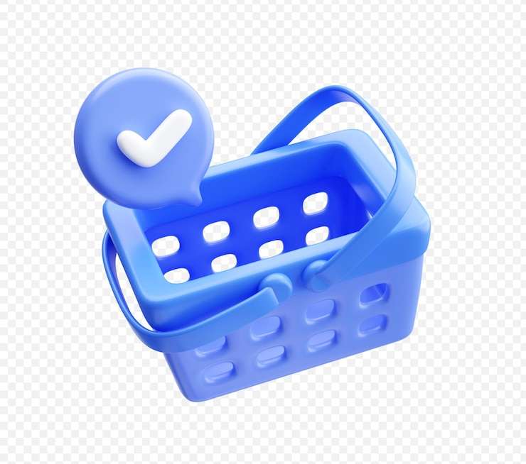 PSD gratuit panier bleu panier vide avec un arrière-plan d'illustration 3d à cocher