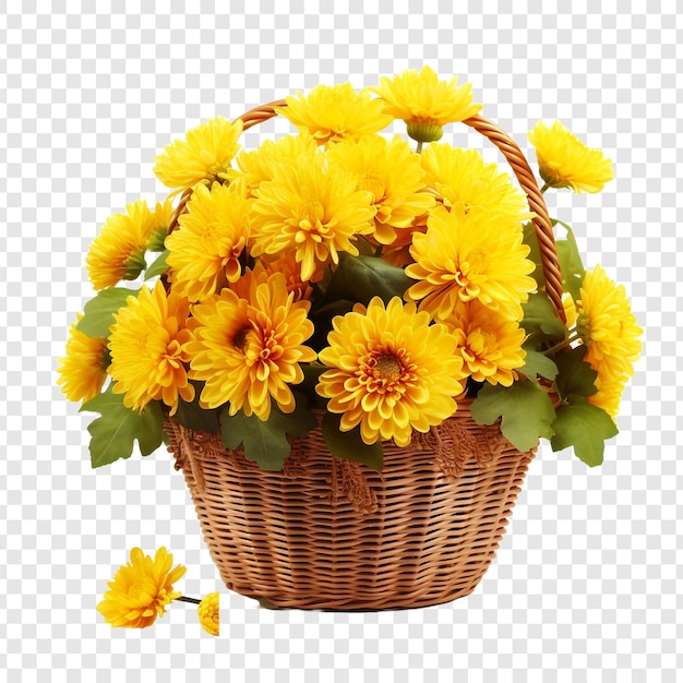 PSD gratuit un panier de chrysanthèmes jaunes isolés sur un fond transparent