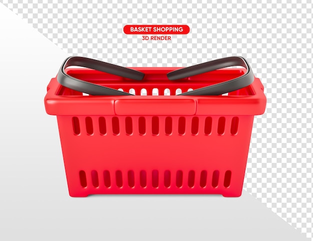 Panier de supermarché rendu 3d rouge réaliste sur fond transparent