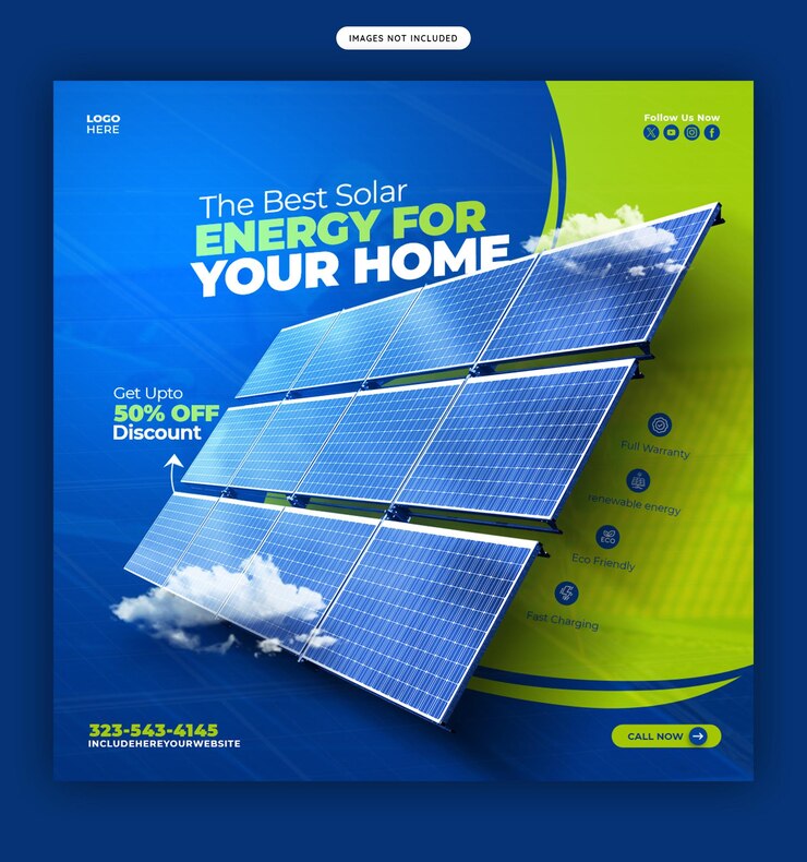 PSD gratuit panneau solaire et économies d'énergie post instagram ou modèle de bannière sur les médias sociaux