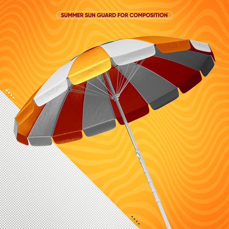 PSD gratuit parasol blanc et orange vue de face pour l'été