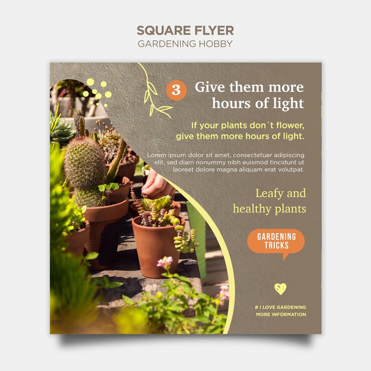 PSD gratuit passe-temps de jardinage style flyer carré