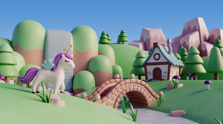 PSD gratuit paysage 3d avec des éléments de conte de fées