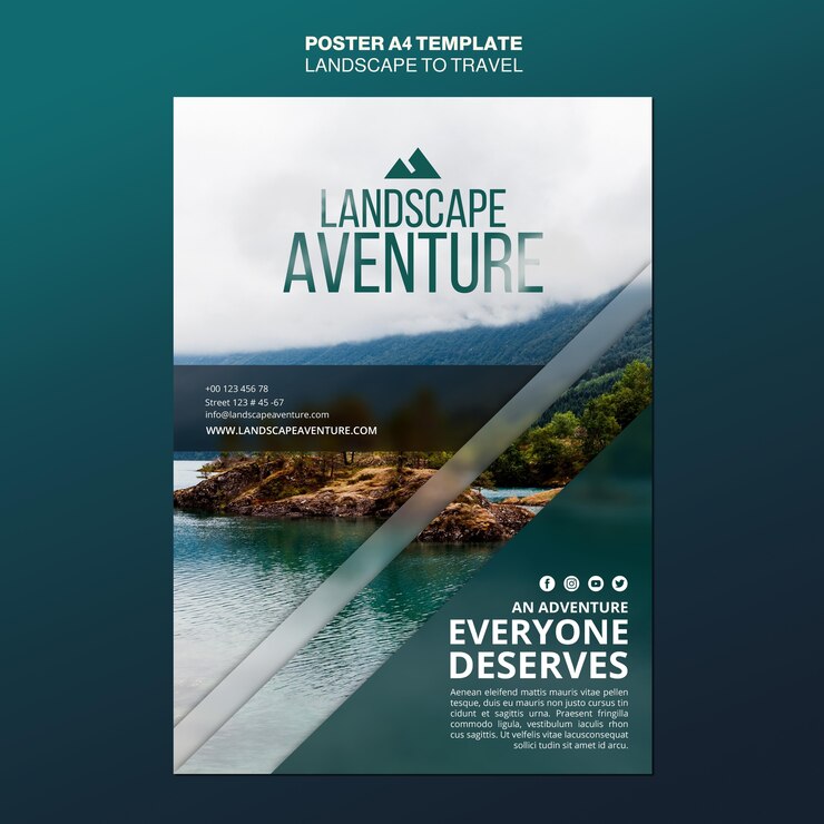 PSD gratuit paysage pour modèle d'affiche de concept de voyage