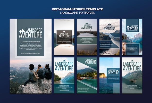 PSD gratuit paysage pour le modèle d'histoires instagram de concept de voyage