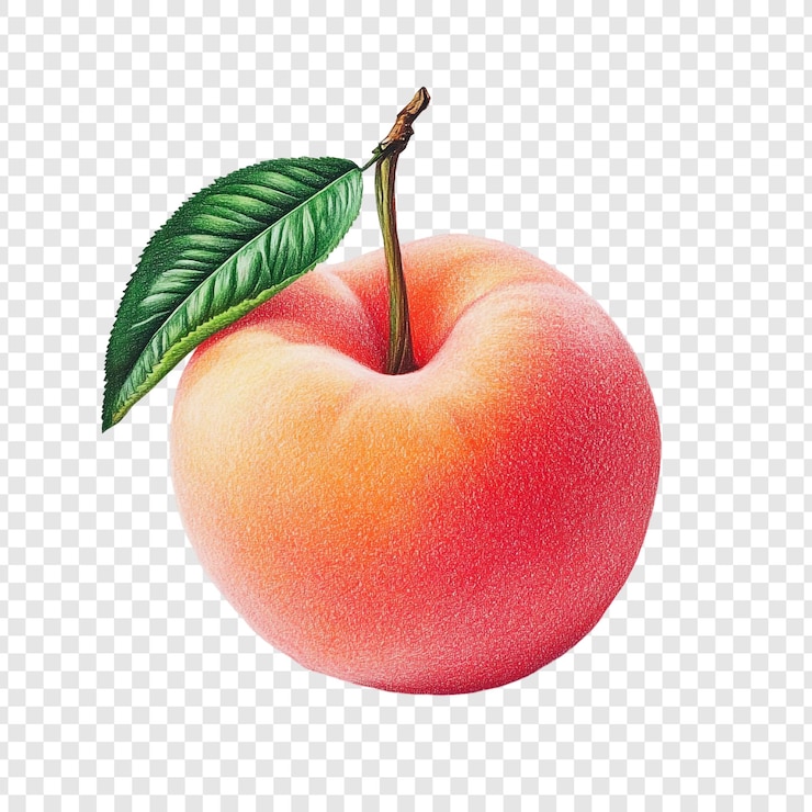 PSD gratuit peach vibrante avec feuille un dessin détaillé au crayon de couleur