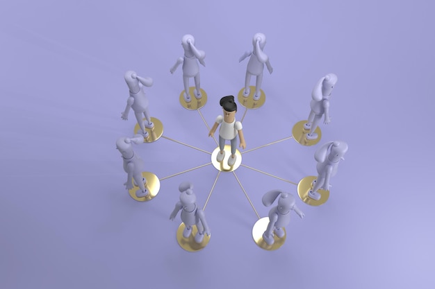 Personnage 3D jeune femme au concept d'entreprise