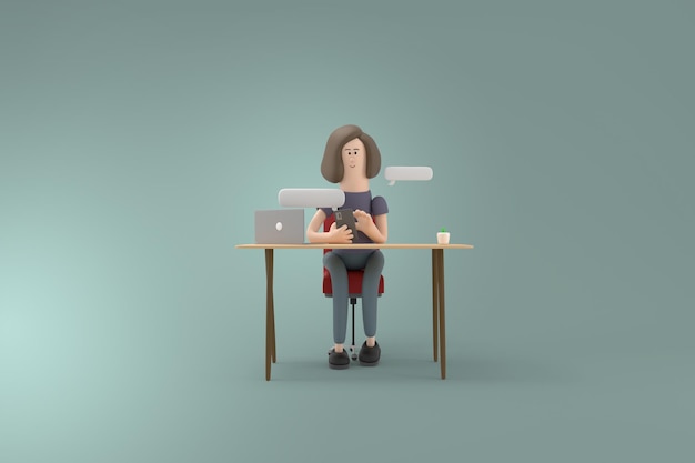 Personnage 3D jeune femme dans le concept d'affaires