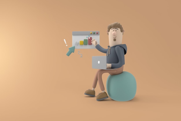 Personnage 3D jeune homme avec concept d'entreprise