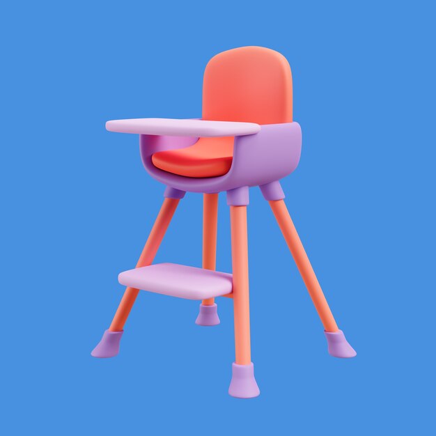 Personnage de bébé 3D avec chaise d'alimentation