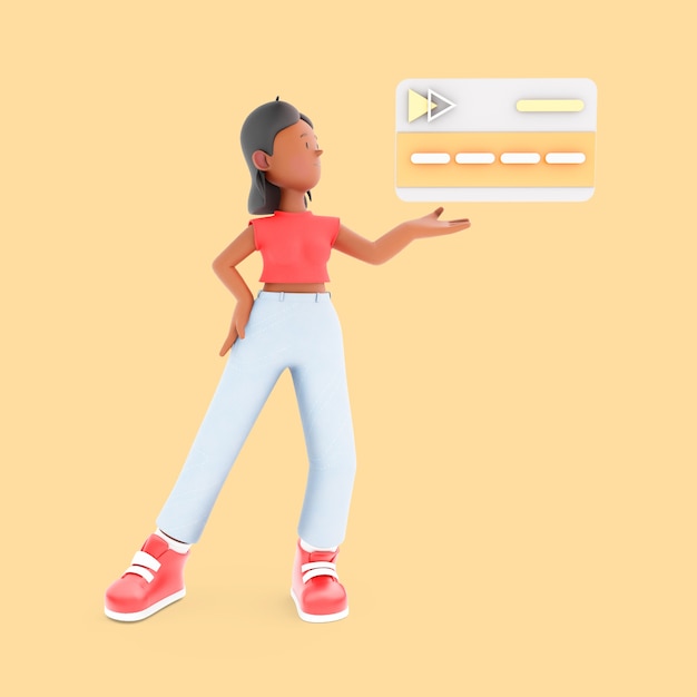 PSD gratuit personnage de fille avec carte de crédit