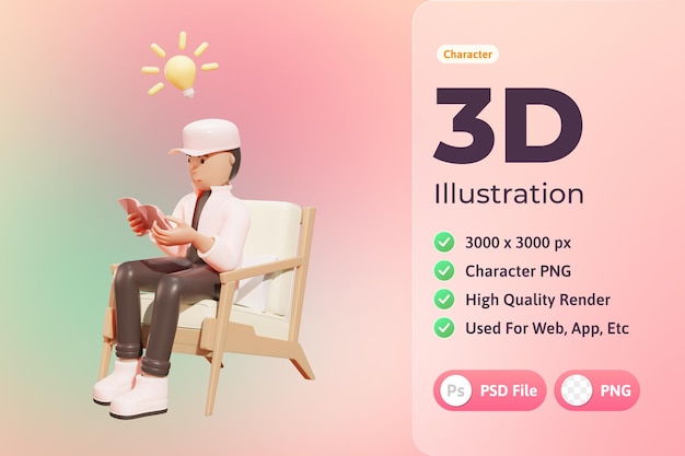 PSD gratuit personnage d'illustration 3d, lycéen, utilisé pour le web, l'application, l'infographie