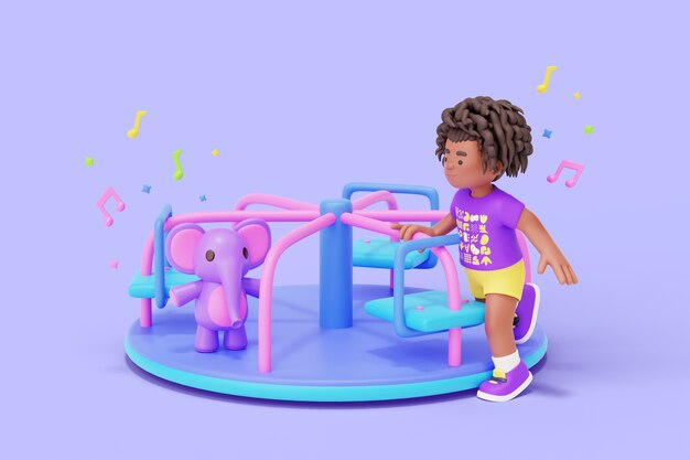 Personnage de maternelle 3D jouant avec des jouets