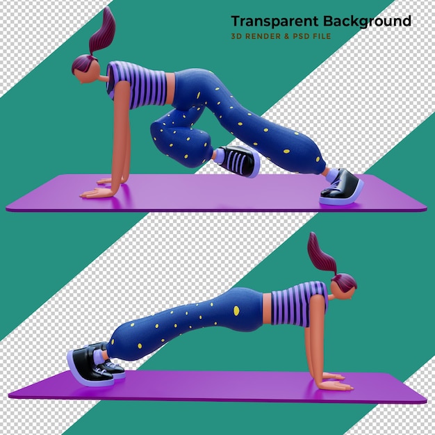 PSD gratuit personnages de dessin animé de femme de rendu 3d faisant du yoga sport concept 3d illustration design