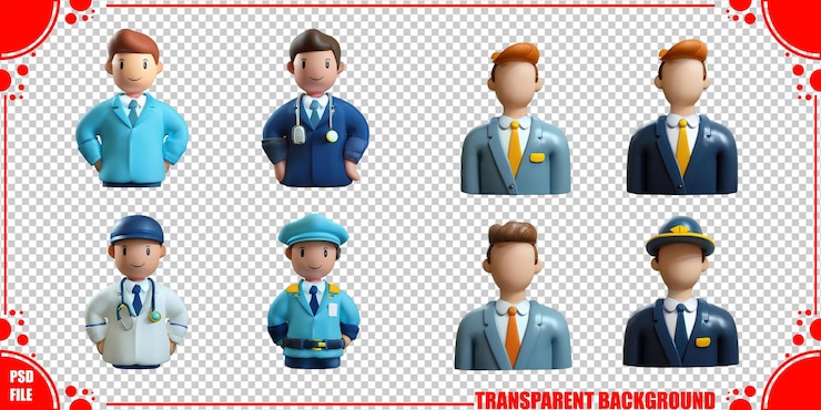 PSD gratuit personnages de dessins animés professionnels pour divers rôles