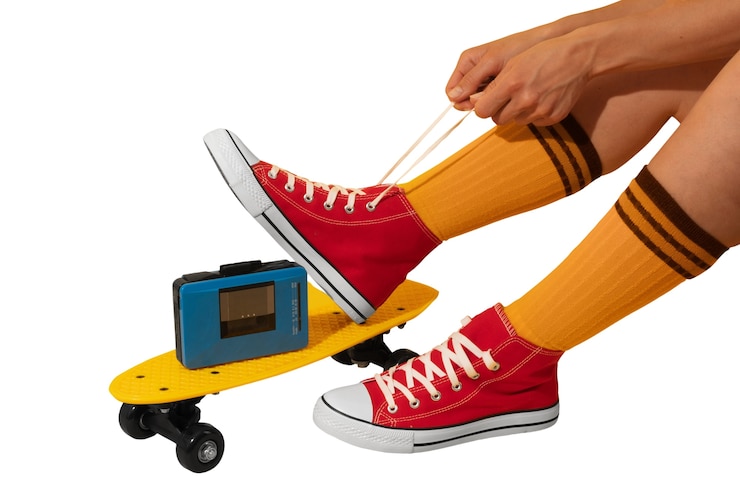 PSD gratuit personne avec skateboard et chaussures