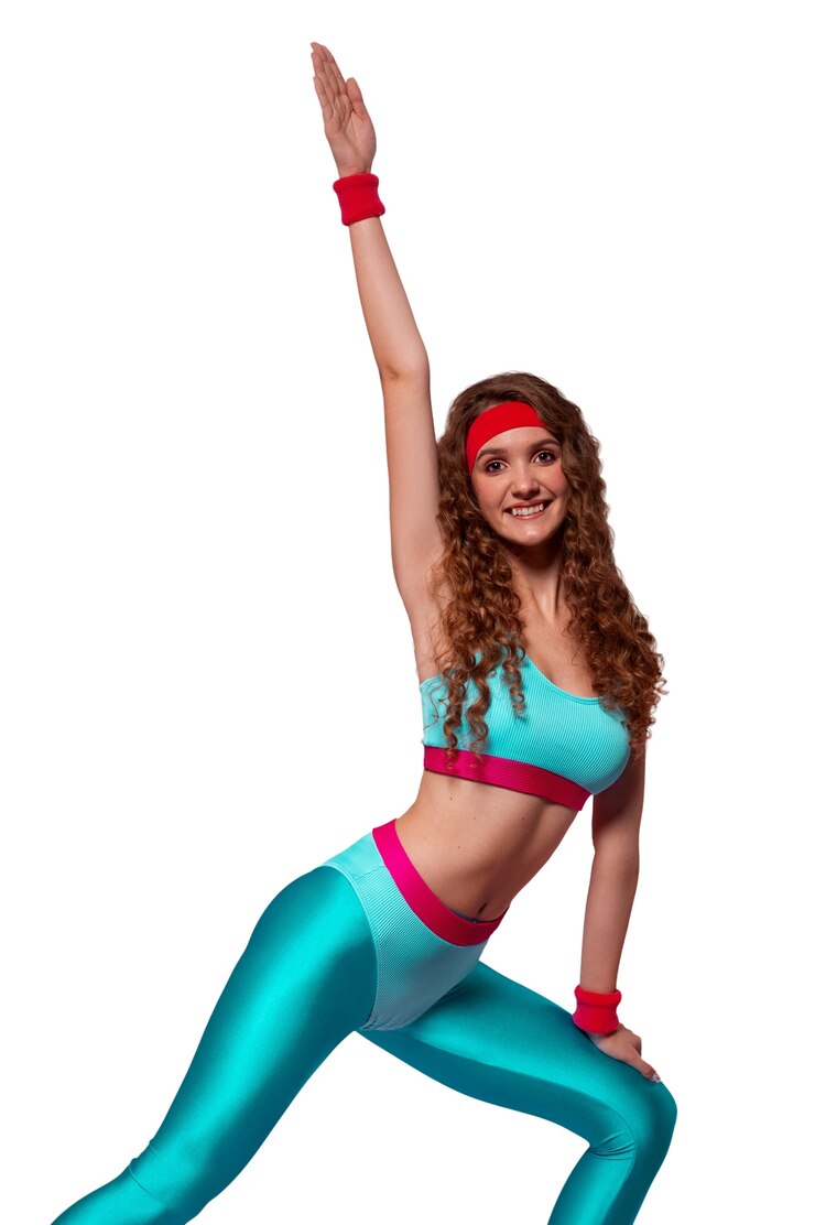 PSD gratuit personne travaillant en costume de gym des années 80