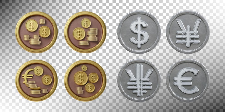PSD gratuit les pièces de monnaie et les symboles monétaires pour les illustrations financières