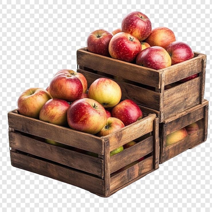 PSD gratuit une pile de caisses en bois remplies de pommes rouges mûres