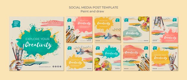 Pinceaux et couleurs sur les médias sociaux