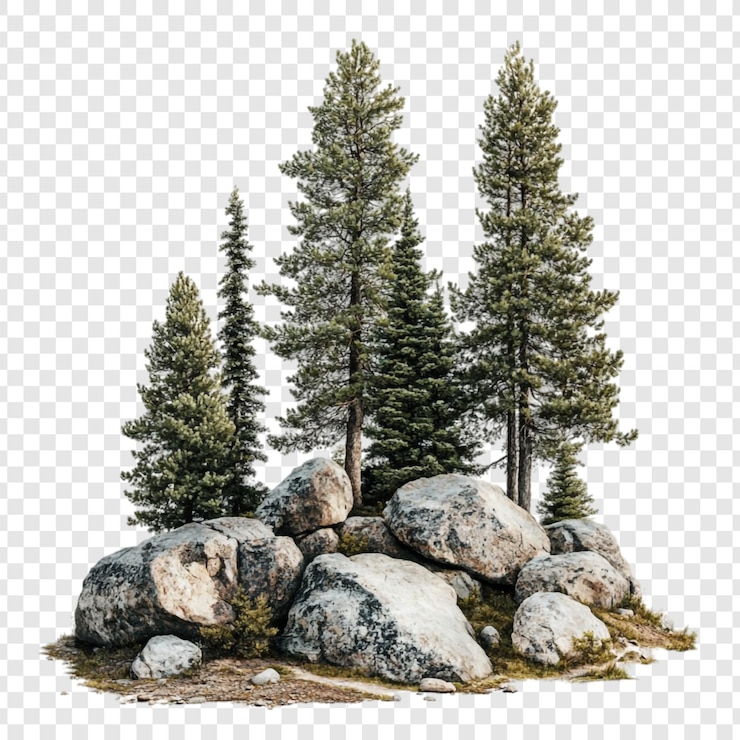 PSD gratuit des pins et des rochers majestueux au sommet des montagnes