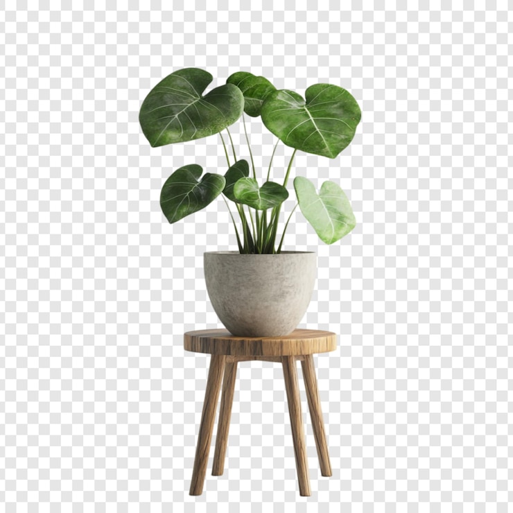 PSD gratuit une plante d'intérieur élégante sur un tabouret en bois