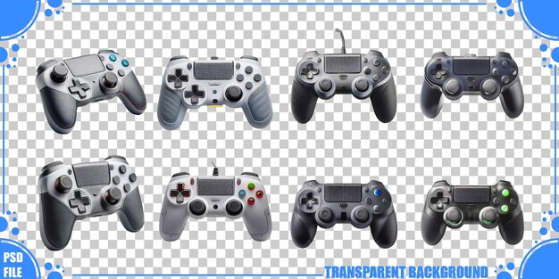 Plusieurs contrôleurs de jeu sur un fond transparent
