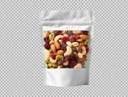 PSD gratuit pochette brillante psd avec mélange de fruits et de noix isolé sur fond