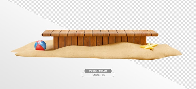 PSD gratuit podium avec parapluie et chaise de plage avec du sable en rendu 3d avec fond transparent