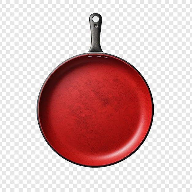 PSD gratuit une poêle à frire à poignée rouge contre un béton isolé sur un fond transparent