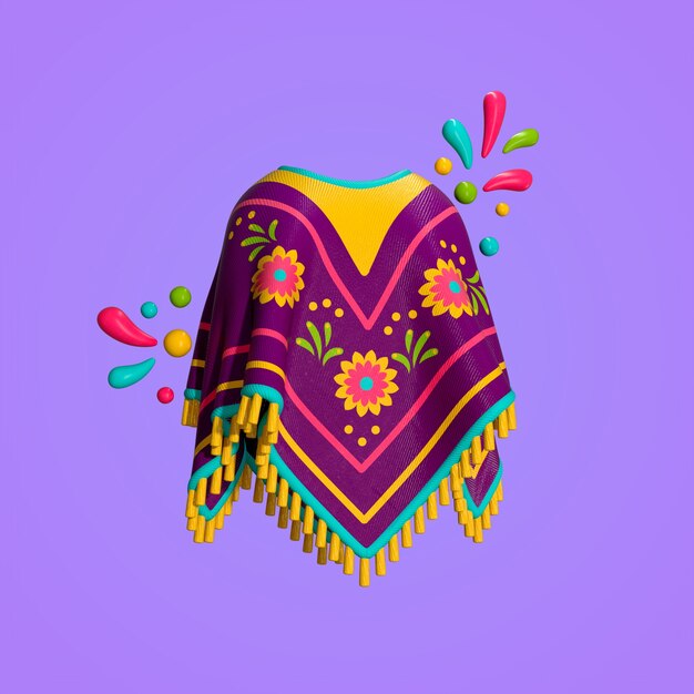 Un poncho mexicain coloré avec des dessins floraux