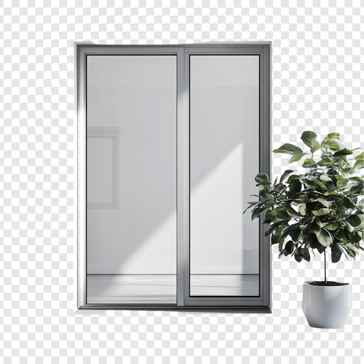 PSD gratuit une porte coulissante moderne en verre avec une plante d'intérieur
