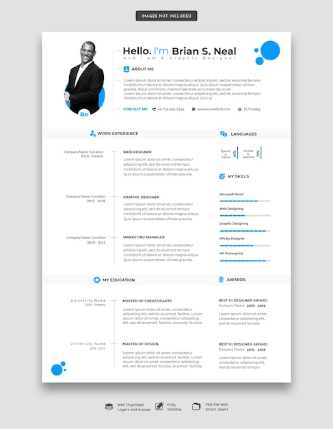 PSD gratuit portfolio de cv propre et moderne ou modèle de cv